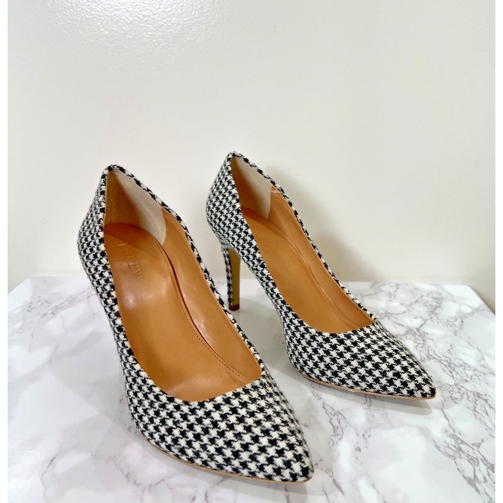J.Crew Women's Houndstooth Pumps Size 6.5 Black White Preppy Timeless Business